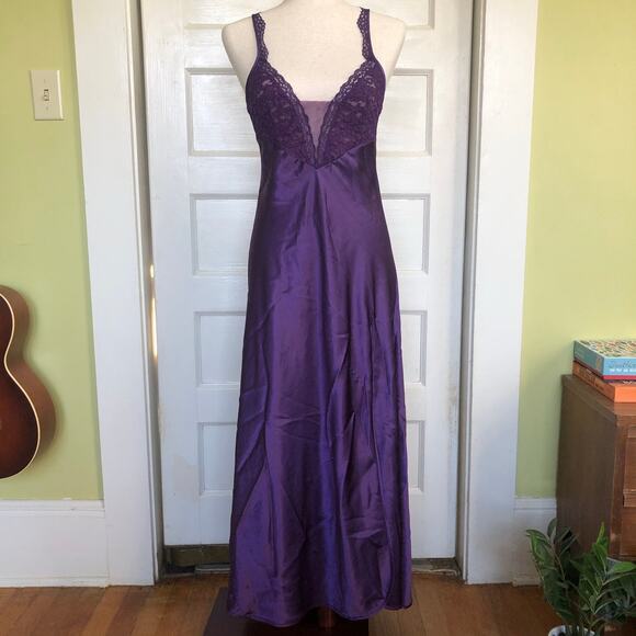 VTG Victoria Secret Long Nightgown Slip Dress Purple Satin S Lingerie Gold Label - Picture 1 of 9